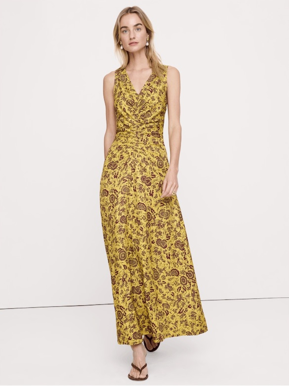Banana Republic Viscose-Linen V-Neck Maxi Dress